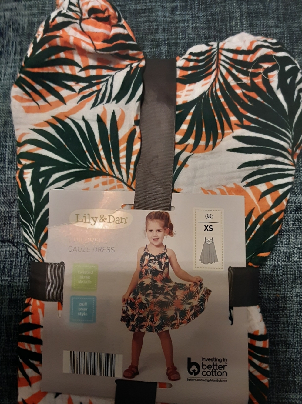 Girls' Tropical Leaf Gauze Dress - Orange & Green Size XS